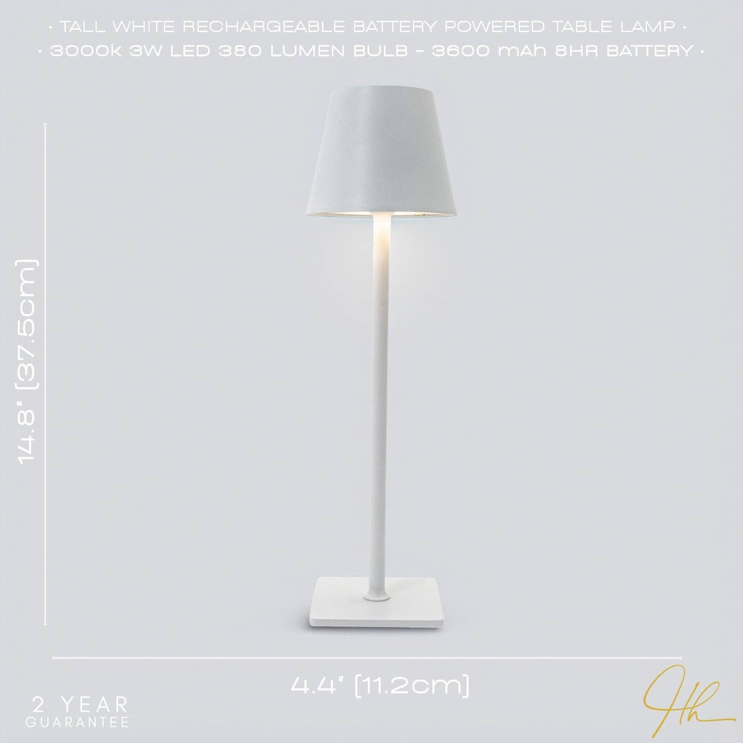 Tall White Rechargeable Touch Dimmable Table Lamp with Metal Shade