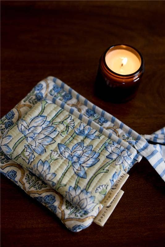 Organic Cotton Zipped Pouch Set 2pk - Floral Indigo