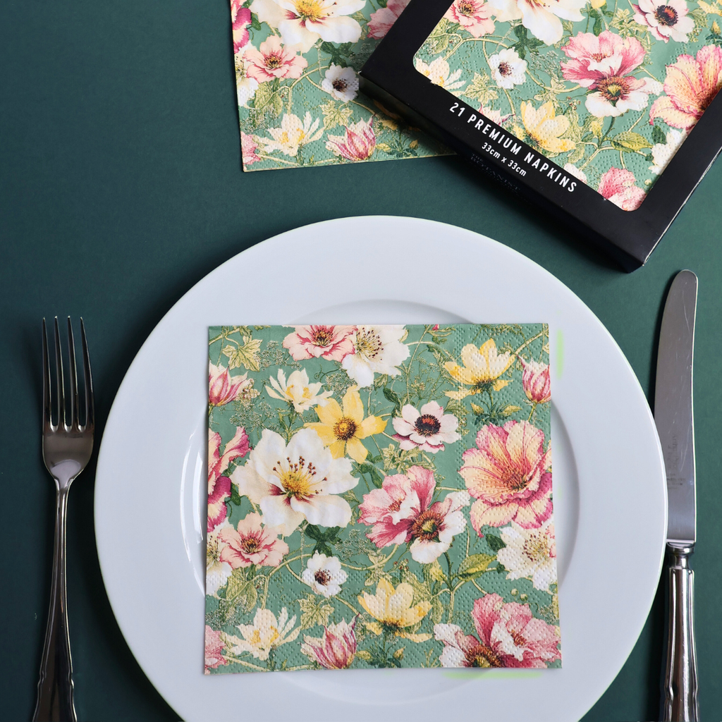 Paper Napkins (20) 3-ply Dinner Tableware Eco Flowers
