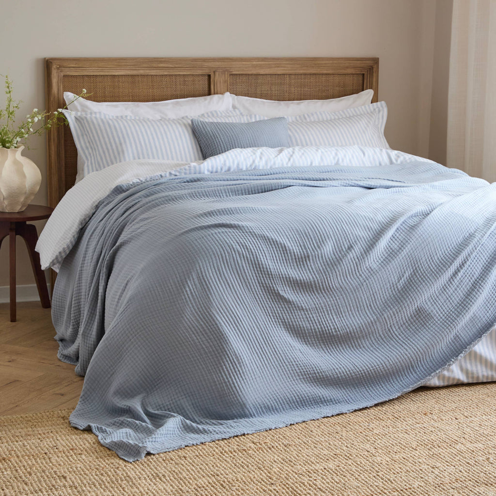 Lark Muslin Cotton Throw Mineral Blue