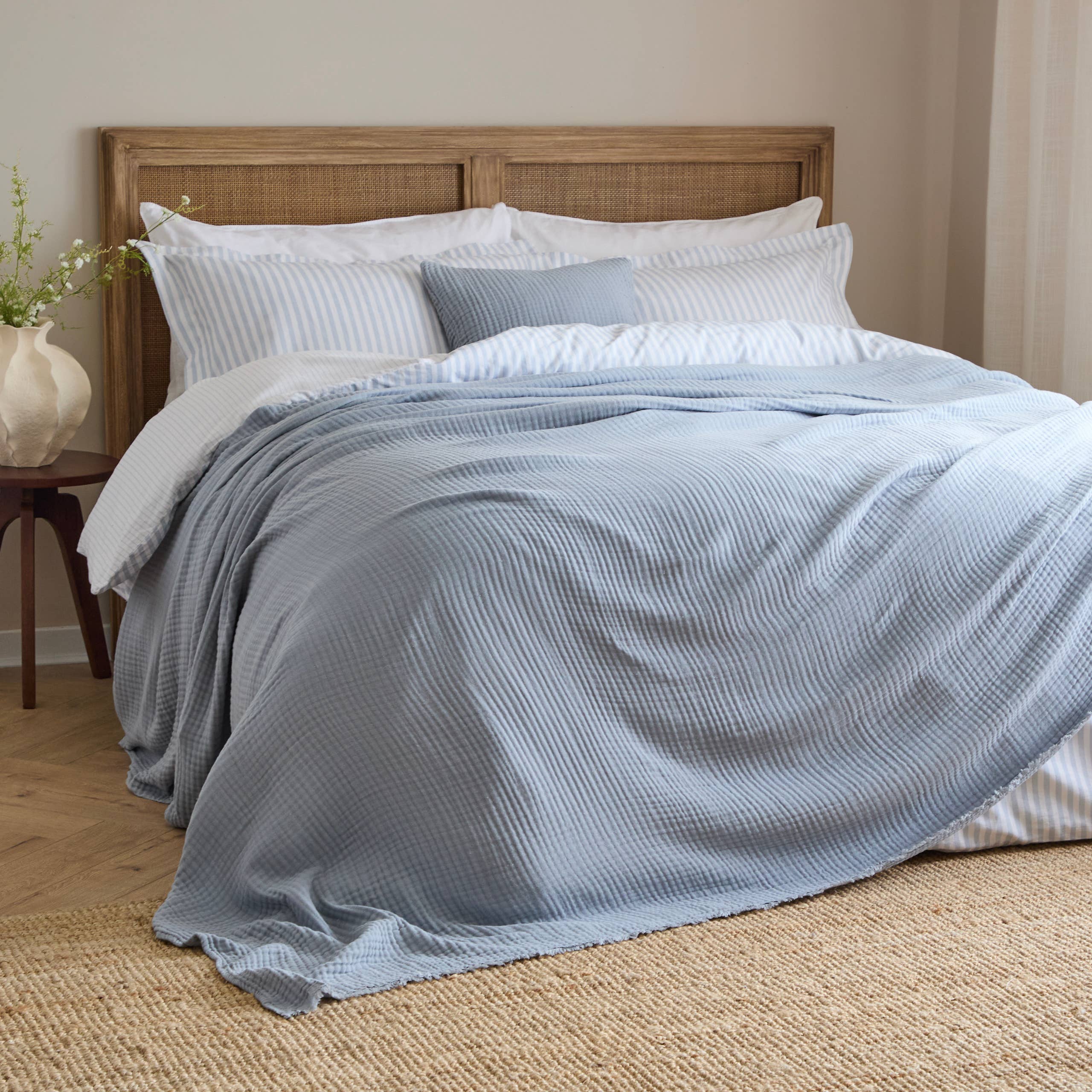 Lark Muslin Cotton Throw Mineral Blue