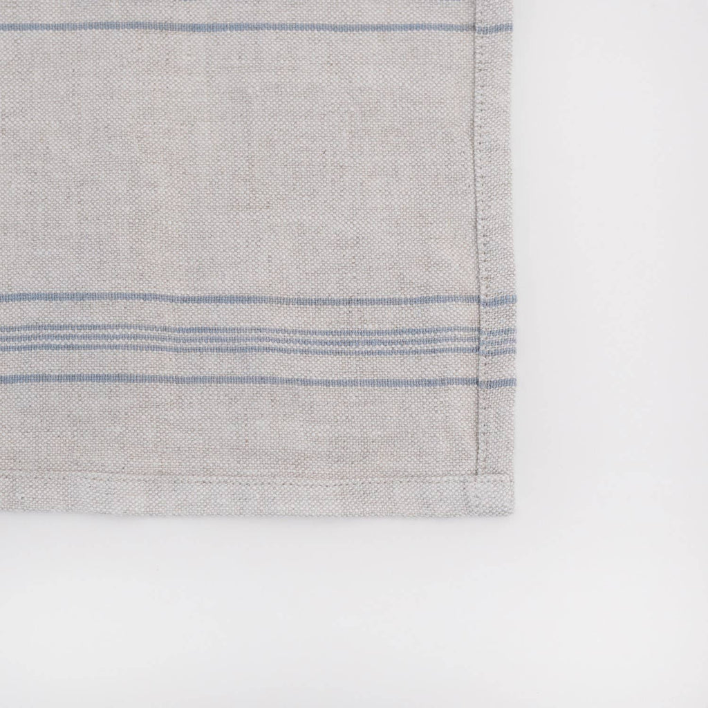 Grey Blue Wide Stripe Rustic Linen Tablecloth