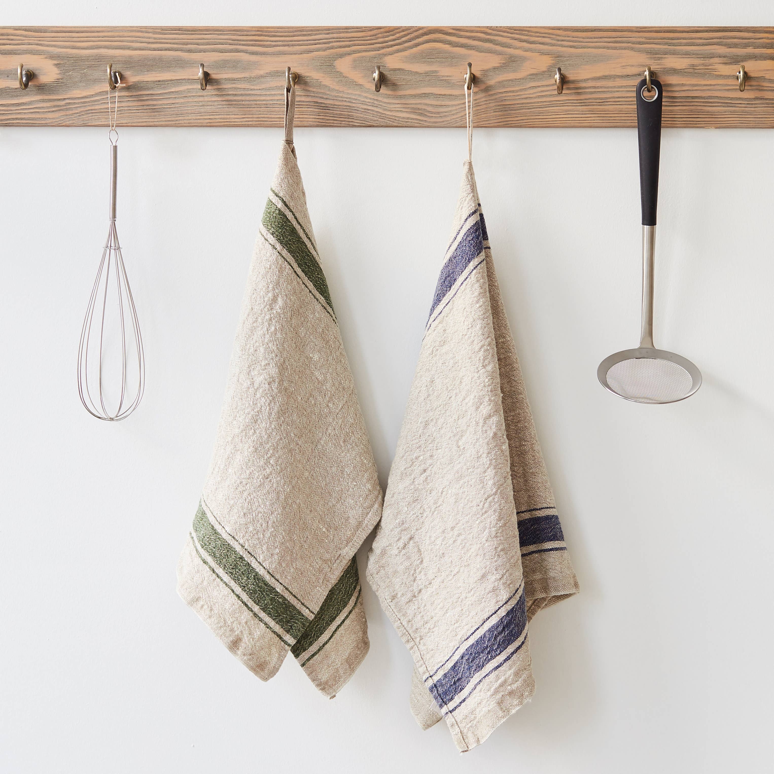 Green Stripe Vintage Linen Kitchen Towel