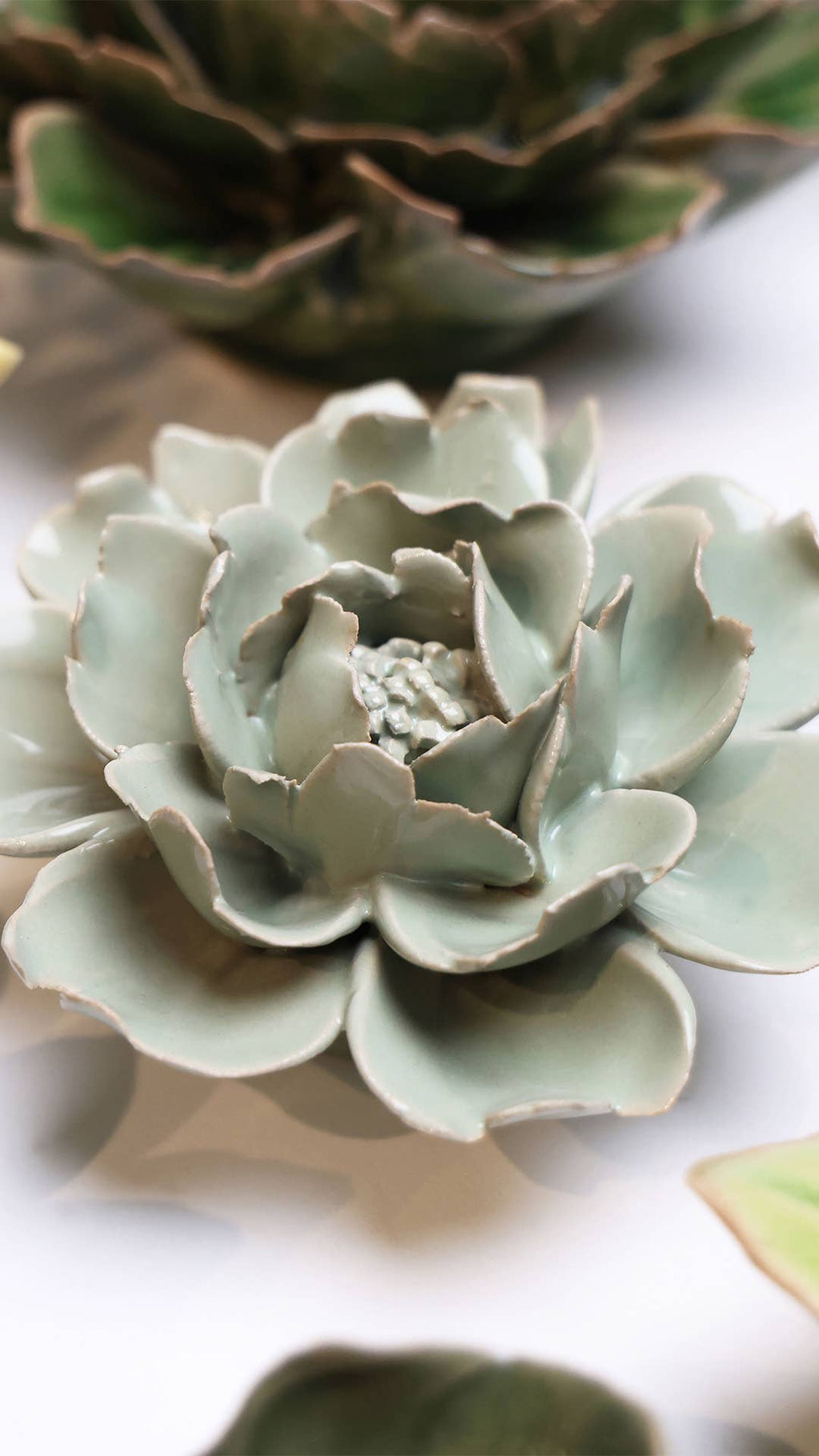 Ceramic Flower - English Garden Rose in Pistachio Green