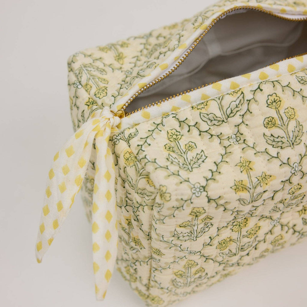 Organic Cotton Toiletry Bag (Large) - Floral Lattice Buttercream