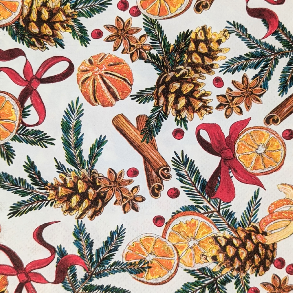 Cream Orange And Cinnamon Christmas Paper Napkins