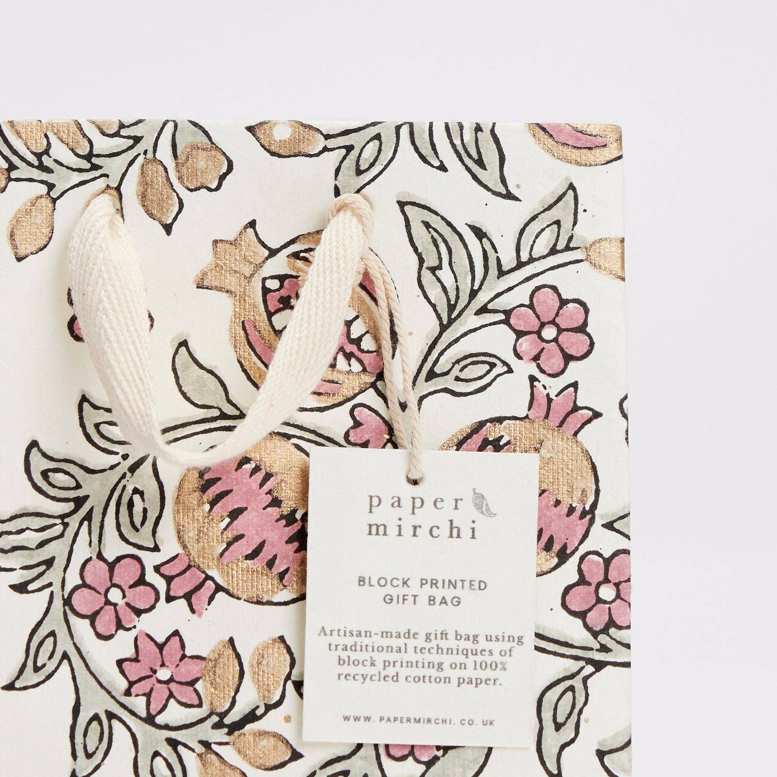 Block Printed Gift Bags (Small) - Pink Earth