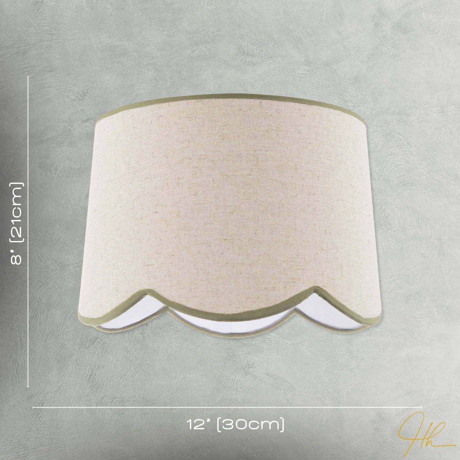 Natural Oatmeal Textured Linen Scallop Lamp Shade with Olive Trims