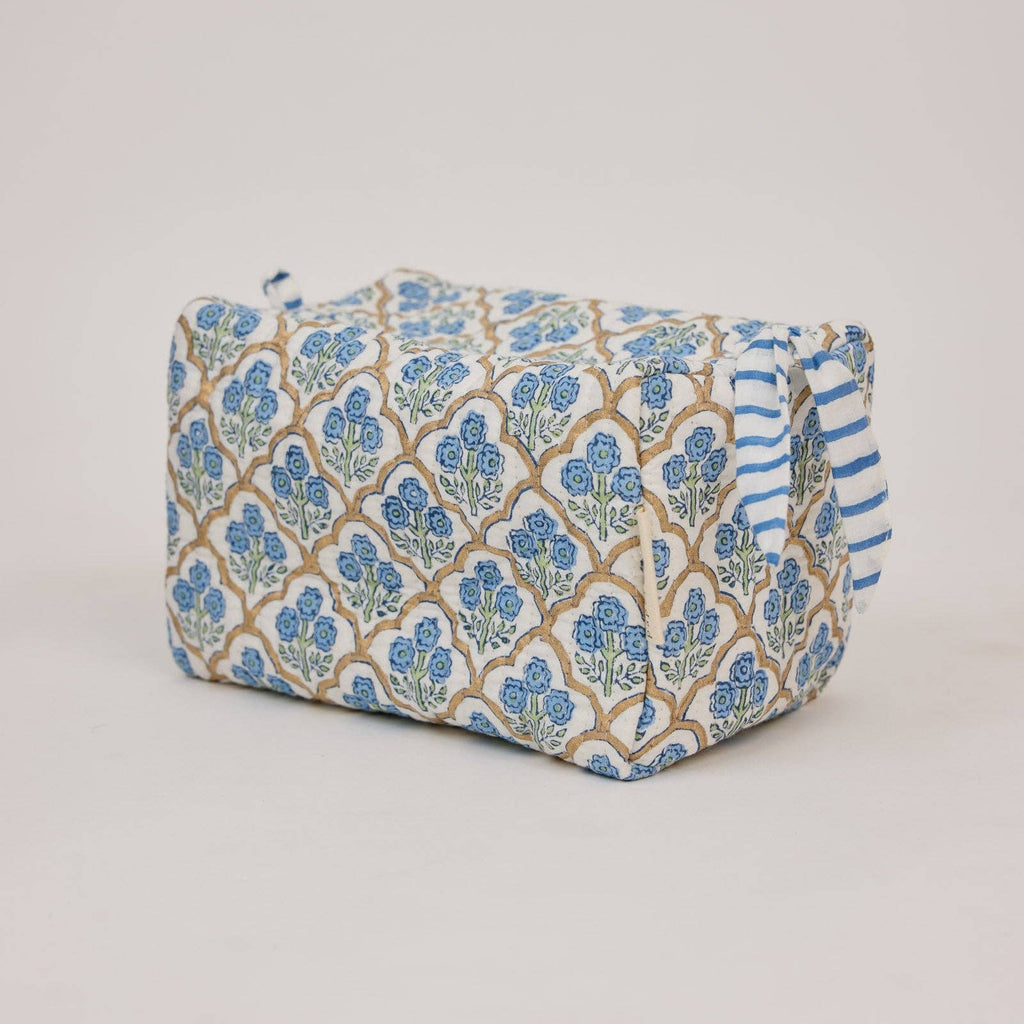 Organic Cotton Toiletry Bag (Large) - Trellis Indigo