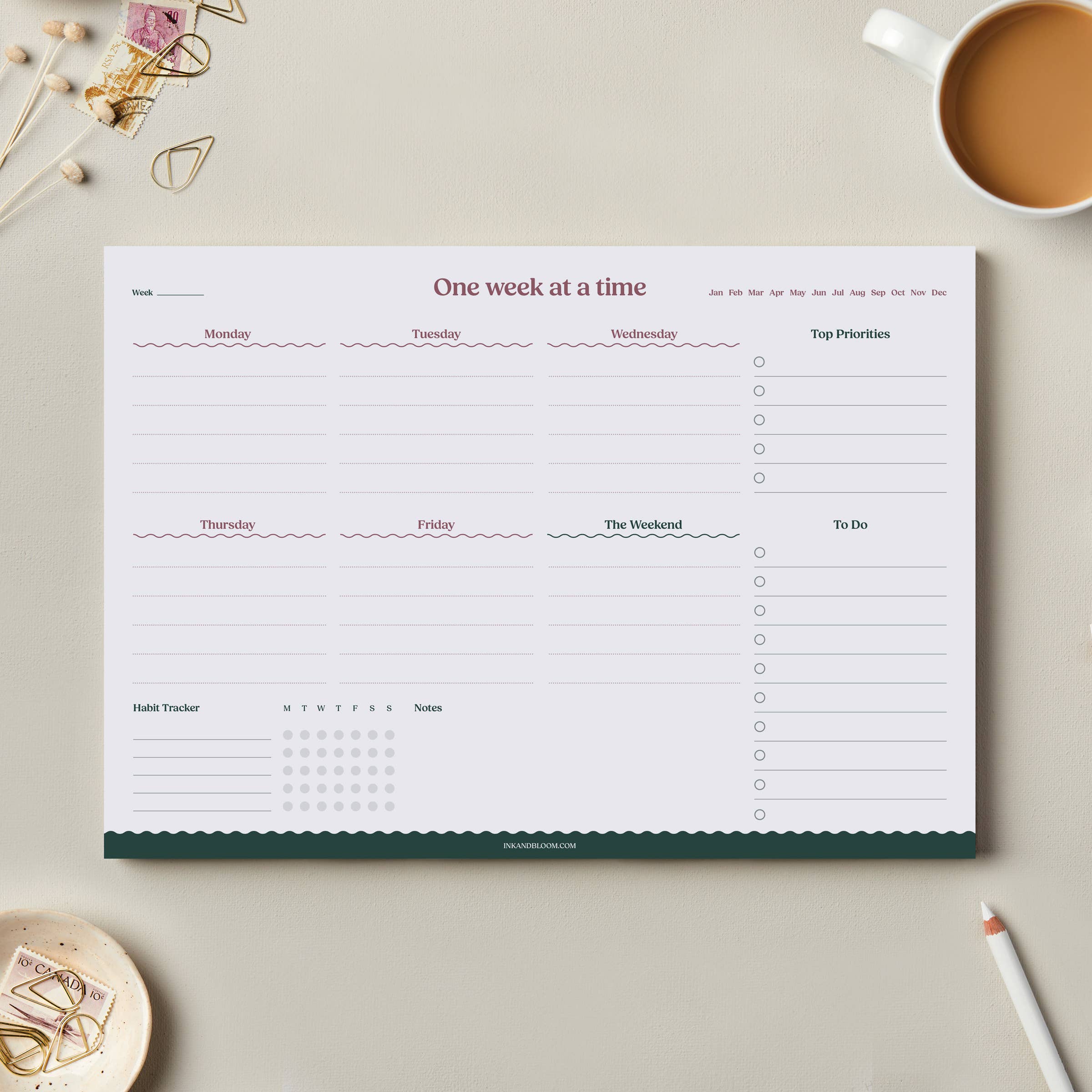 A4 Weekly Planner Desk Pad and Habit Tracker