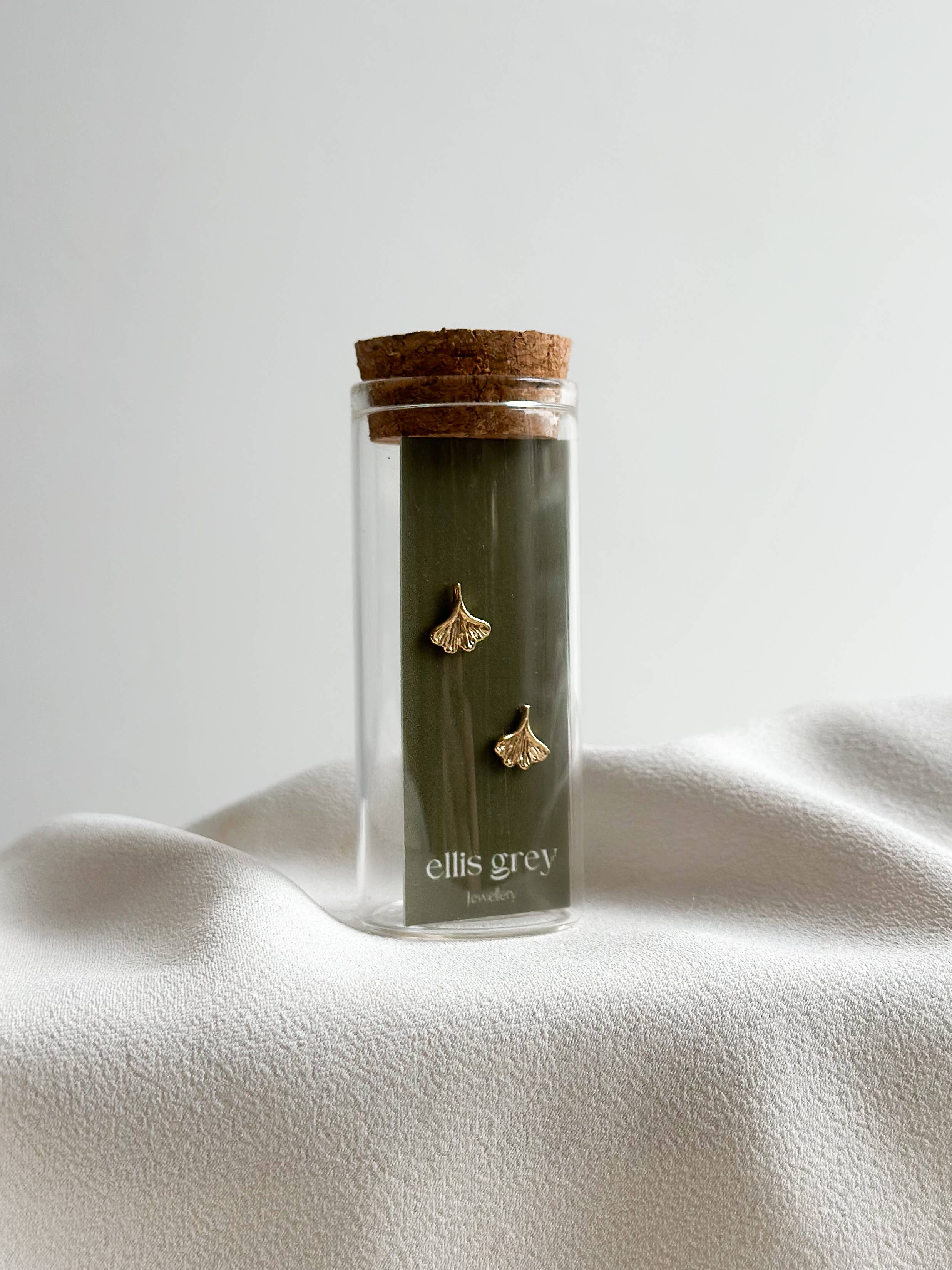 Glass Vial - 18k Ginkgo Stud Earrings 