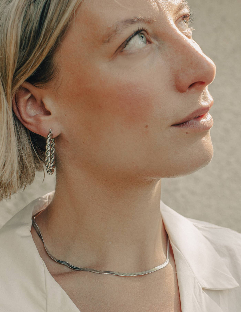 Silver Snake Chain Choker Necklace, Waterproof