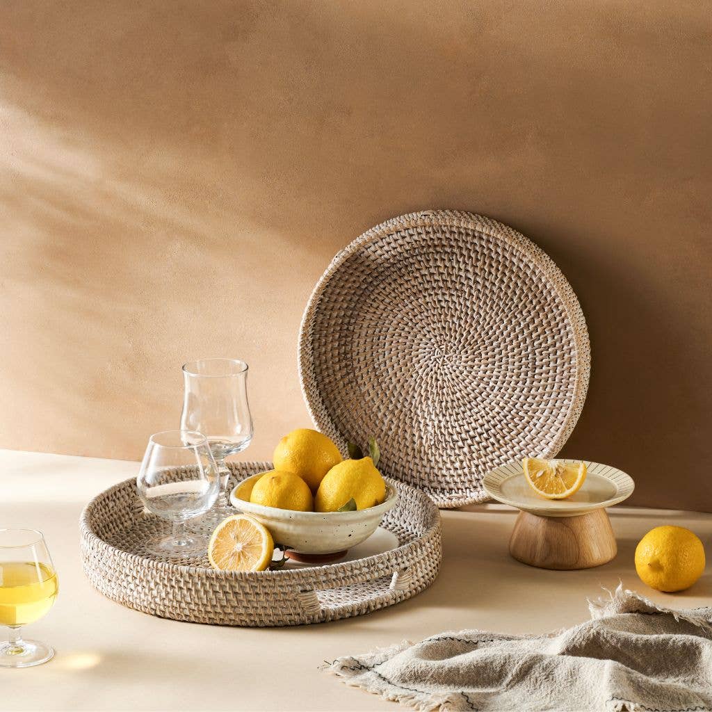 Rattan Trays - Round Hand Woven Wicker Serving Tray