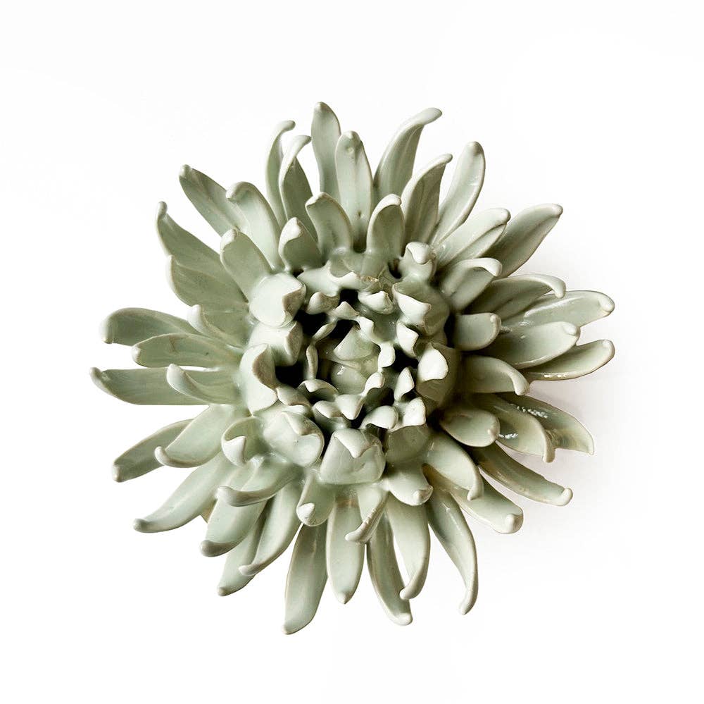Ceramic Flower - English Garden Spider Mum Chrysanthemum in Panache Green