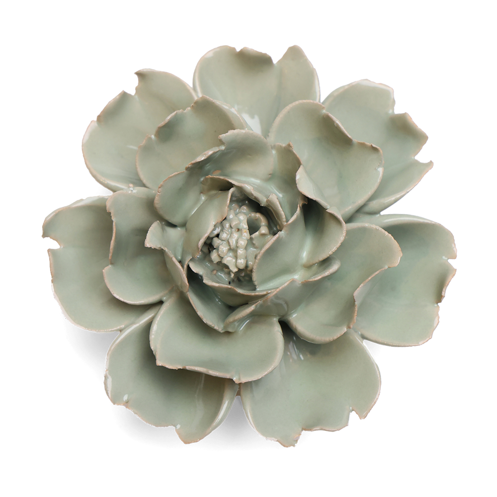Ceramic Flower - English Garden Rose in Pistachio Green