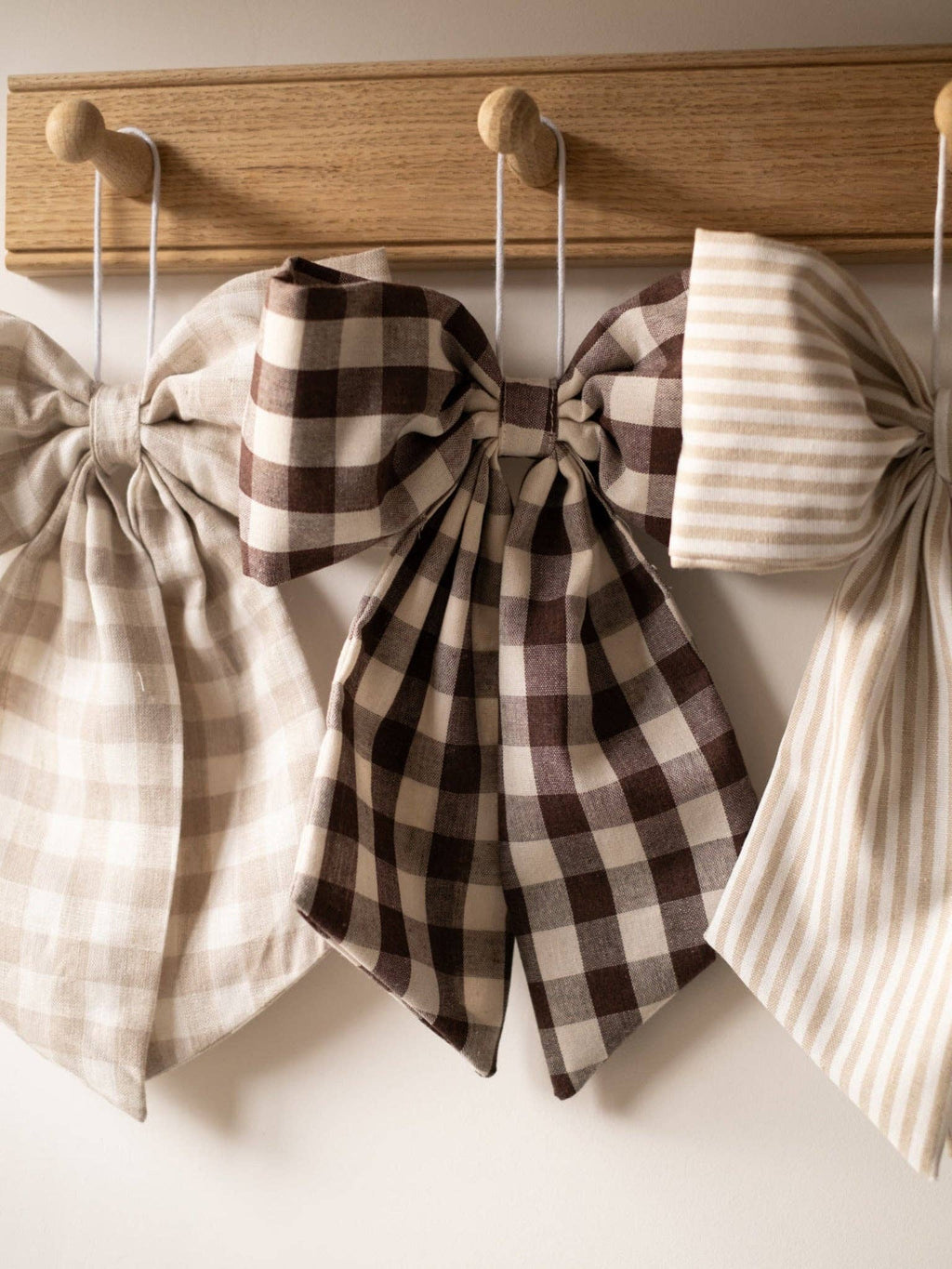 Cream and Brown Gingham Hanging Bow