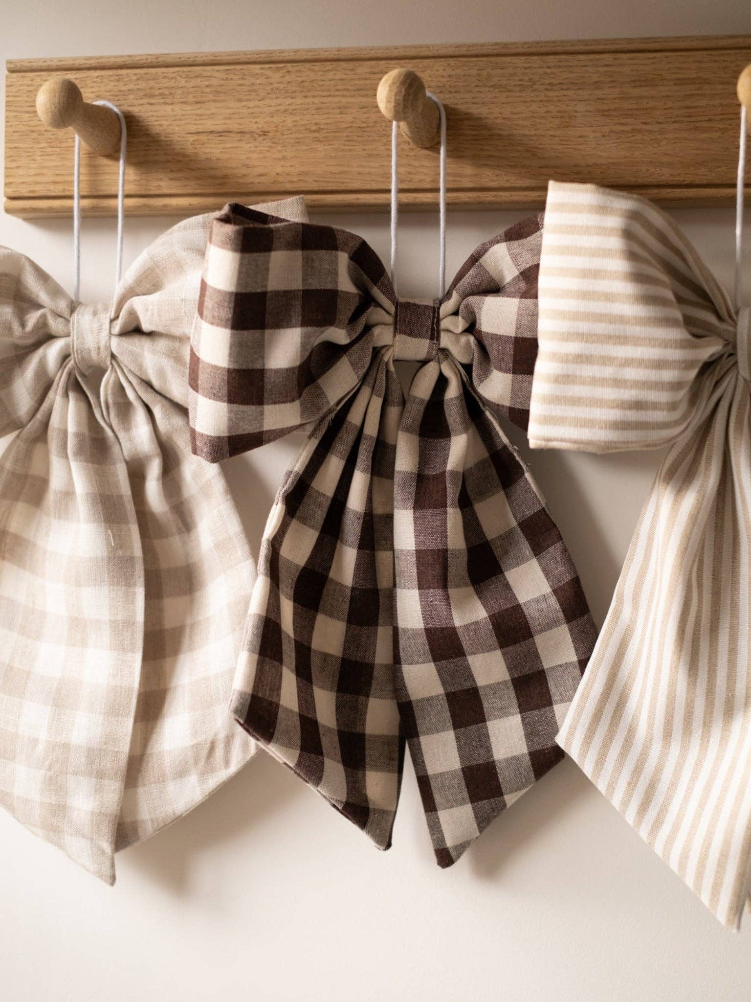 Cream and Brown Gingham Hanging Bow