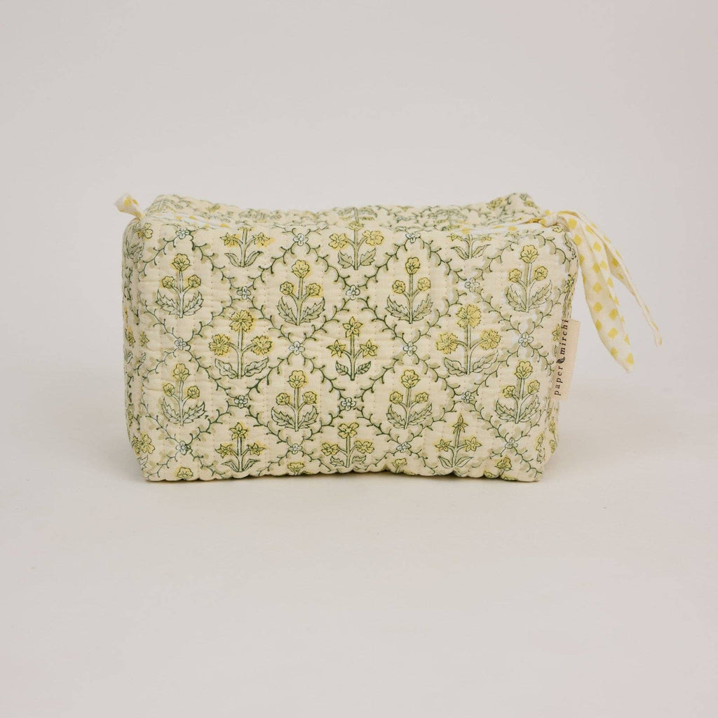 Organic Cotton Toiletry Bag (Large) - Floral Lattice Buttercream
