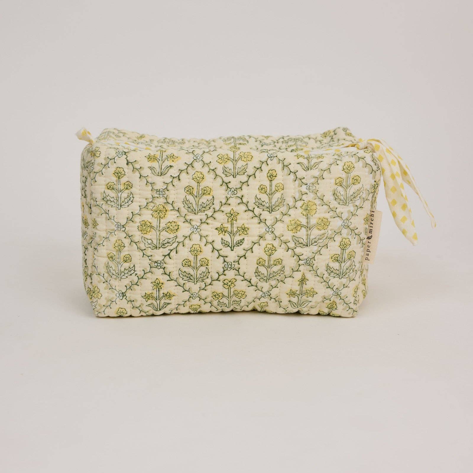 Organic Cotton Toiletry Bag (Large) - Floral Lattice Buttercream