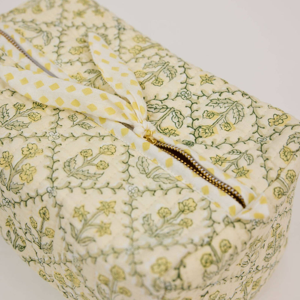 Organic Cotton Toiletry Bag (Large) - Floral Lattice Buttercream