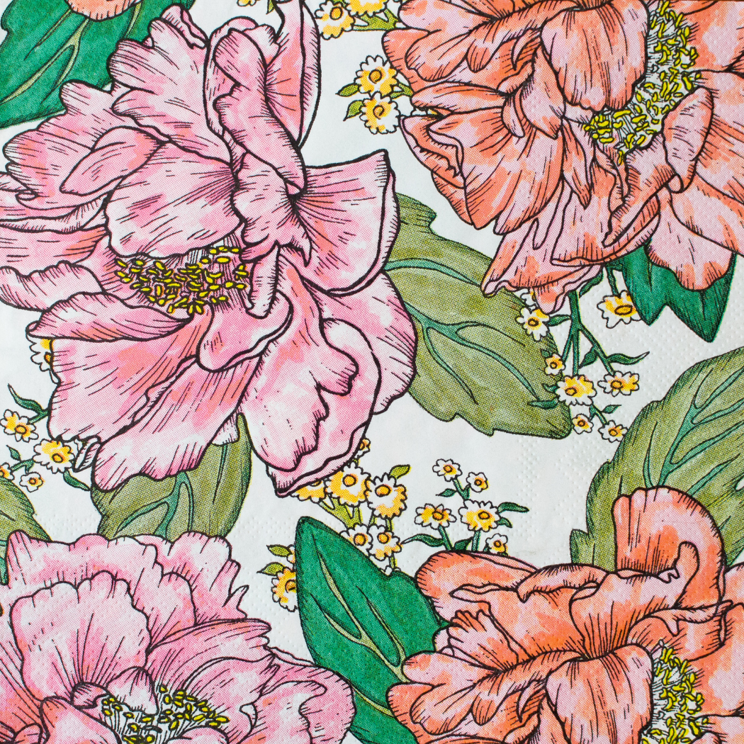 Peonies Floral Paper Napkins for Weddings and Anniversaries