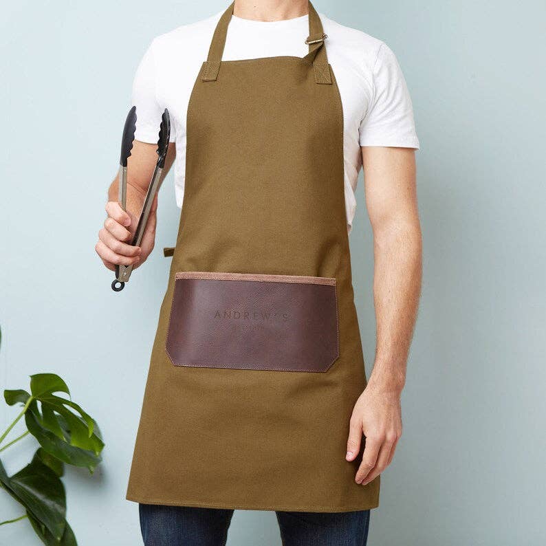 Leather and Canvas Apron - Olive