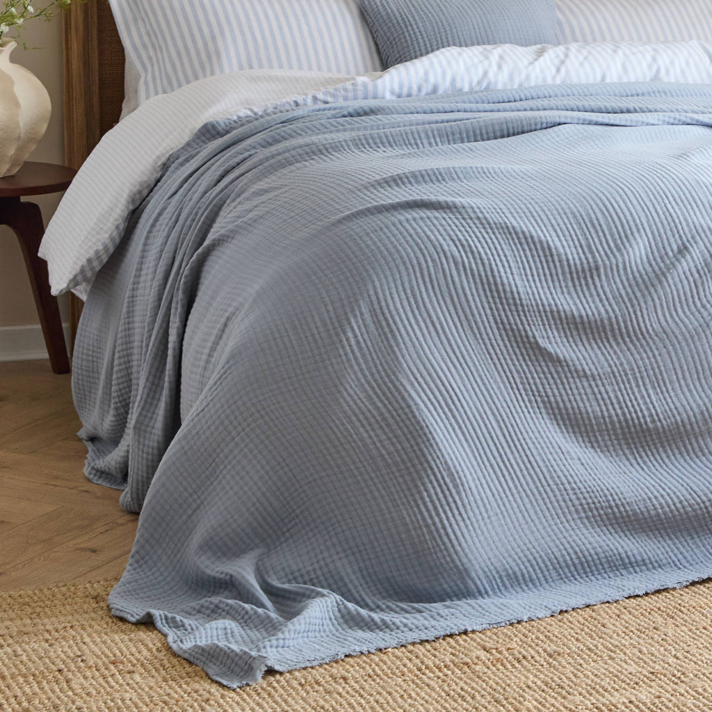 Lark Muslin Cotton Throw Mineral Blue