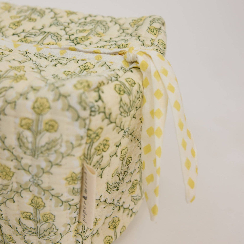 Organic Cotton Toiletry Bag (Large) - Floral Lattice Buttercream