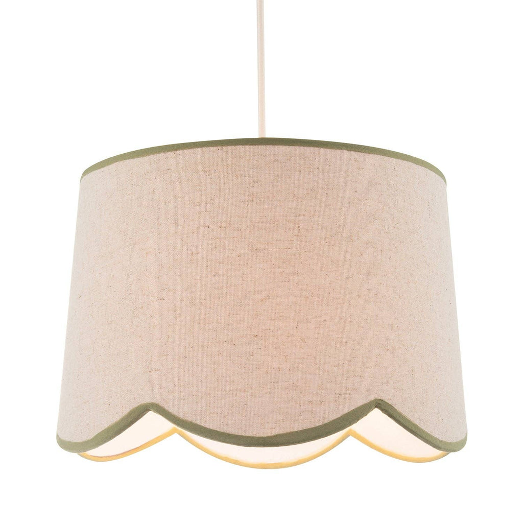 Natural Oatmeal Textured Linen Scallop Lamp Shade with Olive Trims