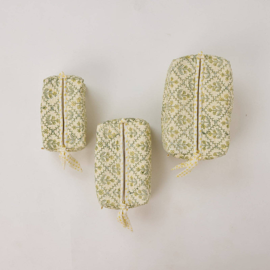 Organic Cotton Toiletry Bag (Large) - Floral Lattice Buttercream