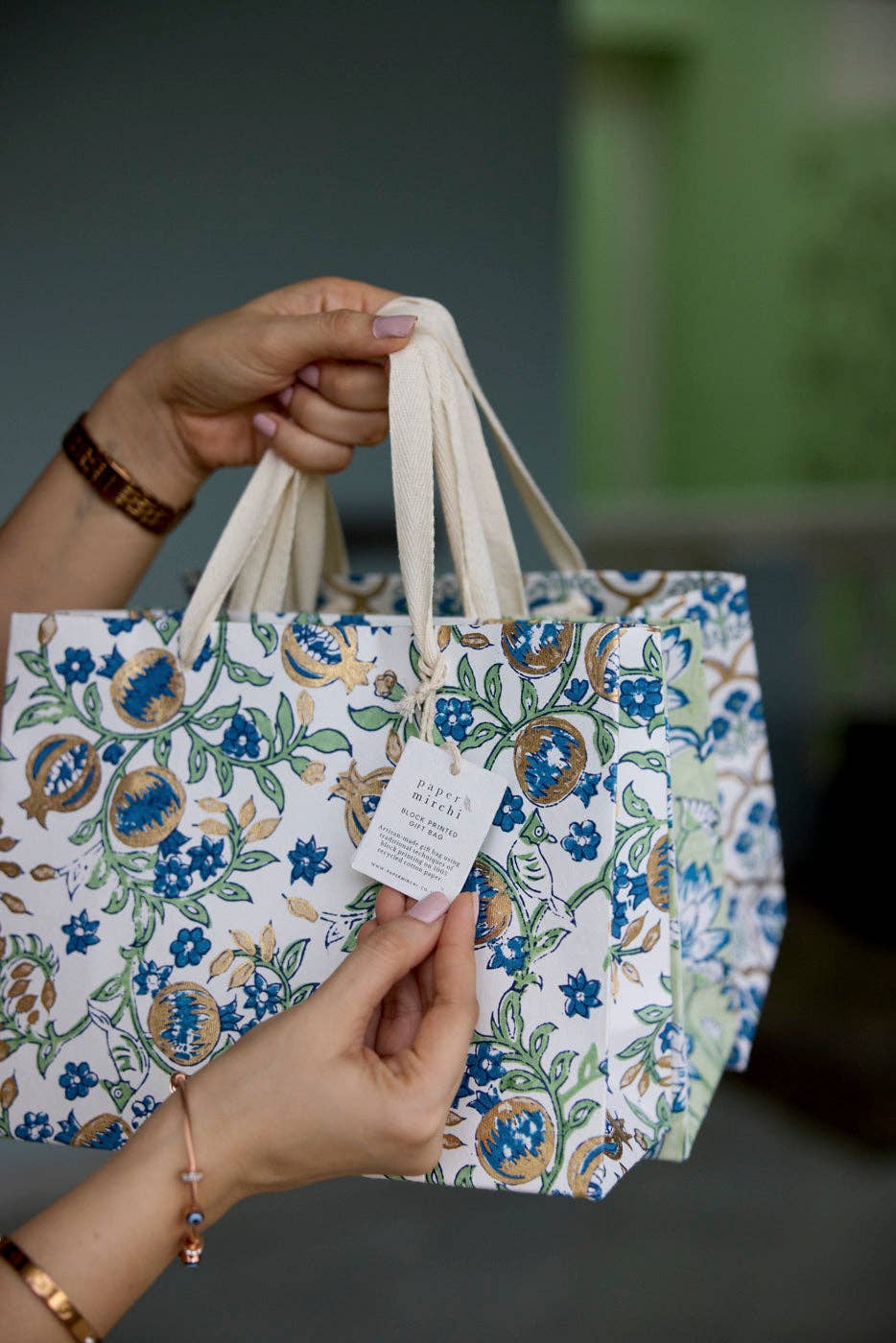 Block Printed Gift Bags (Medium) - Indigo