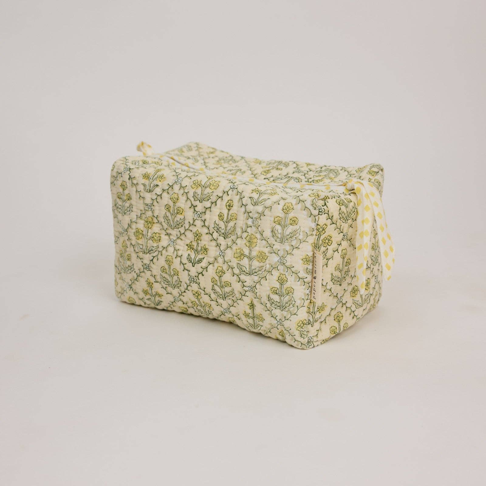 Organic Cotton Toiletry Bag (Large) - Floral Lattice Buttercream