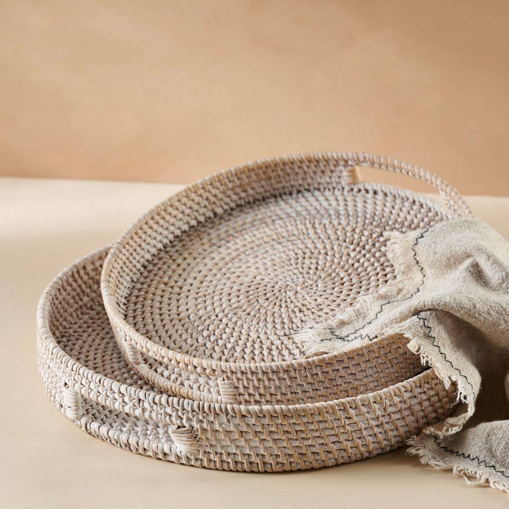 Rattan Trays - Round Hand Woven Wicker Serving Tray