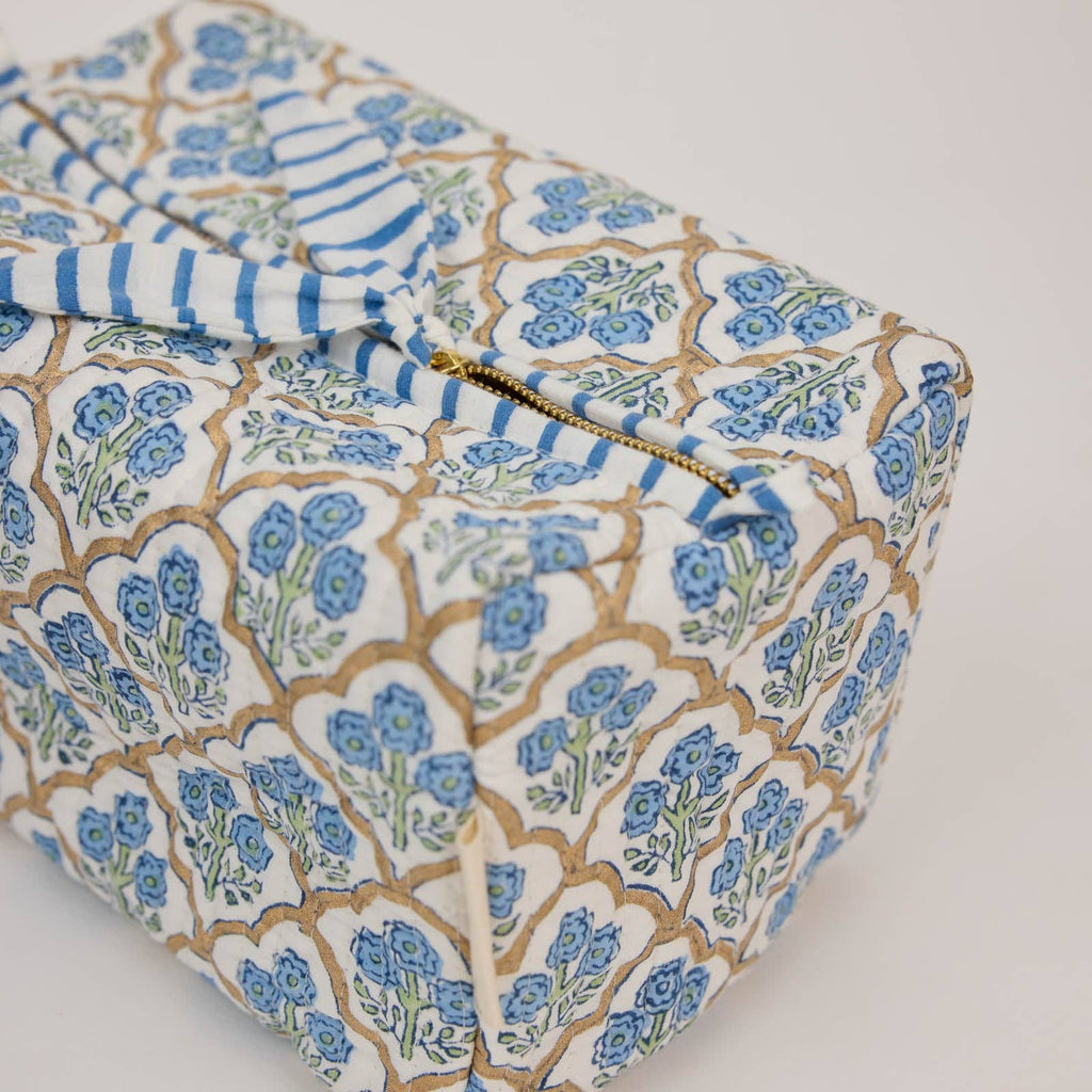 Organic Cotton Toiletry Bag (Large) - Trellis Indigo