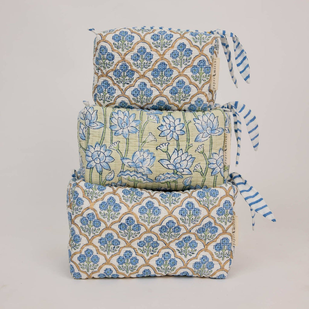 Organic Cotton Toiletry Bag (Large) - Trellis Indigo