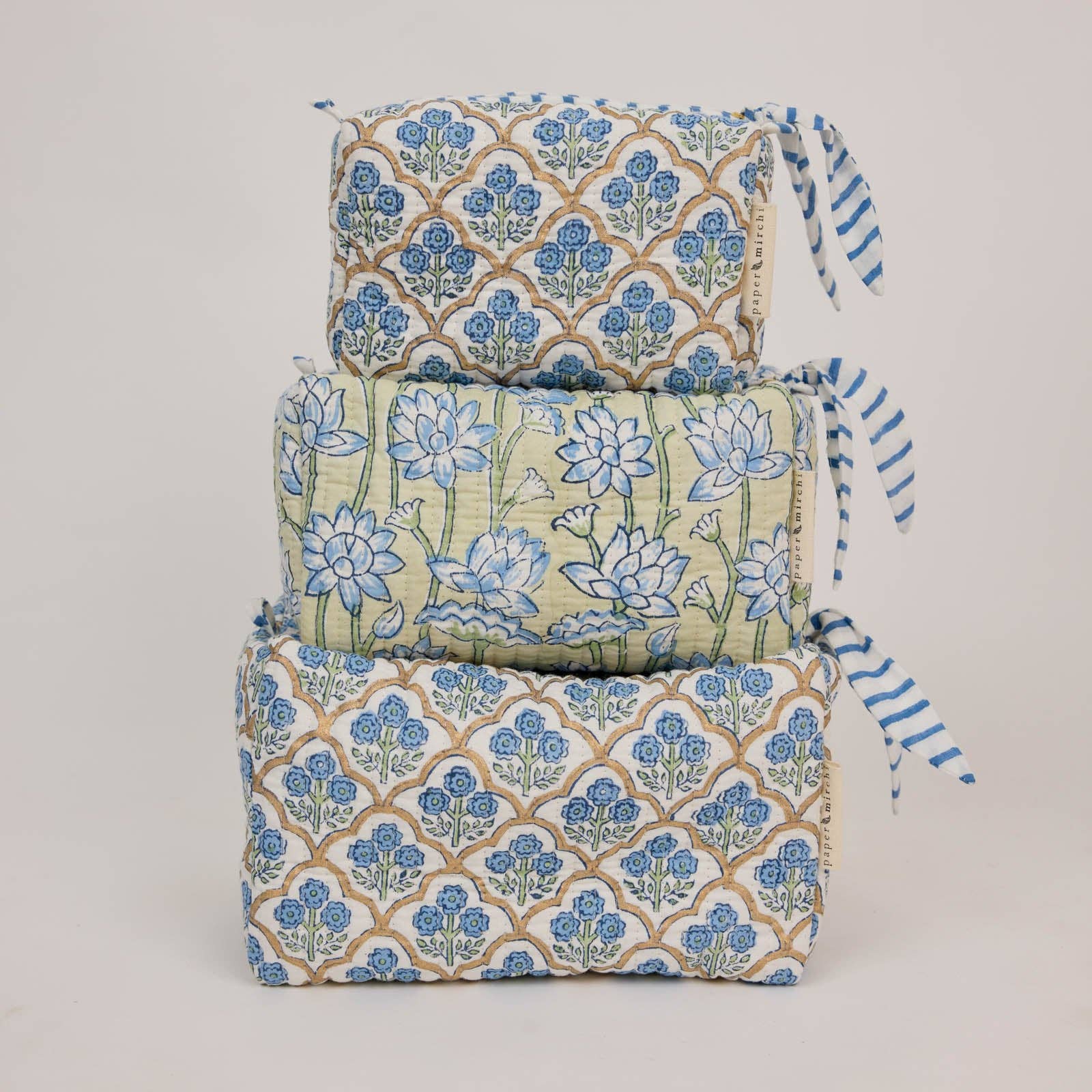 Organic Cotton Toiletry Bag (Large) - Trellis Indigo