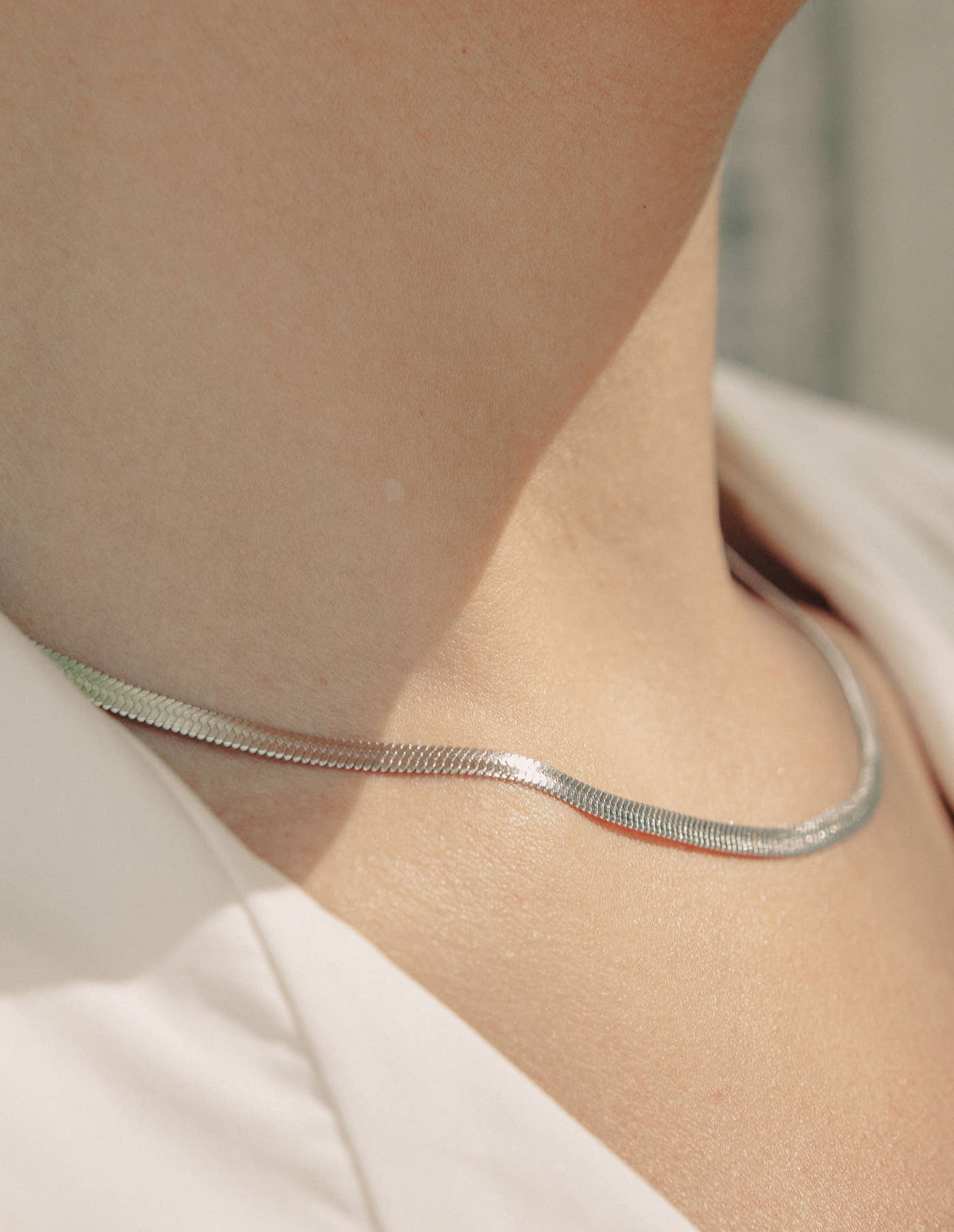 Silver Snake Chain Choker Necklace, Waterproof