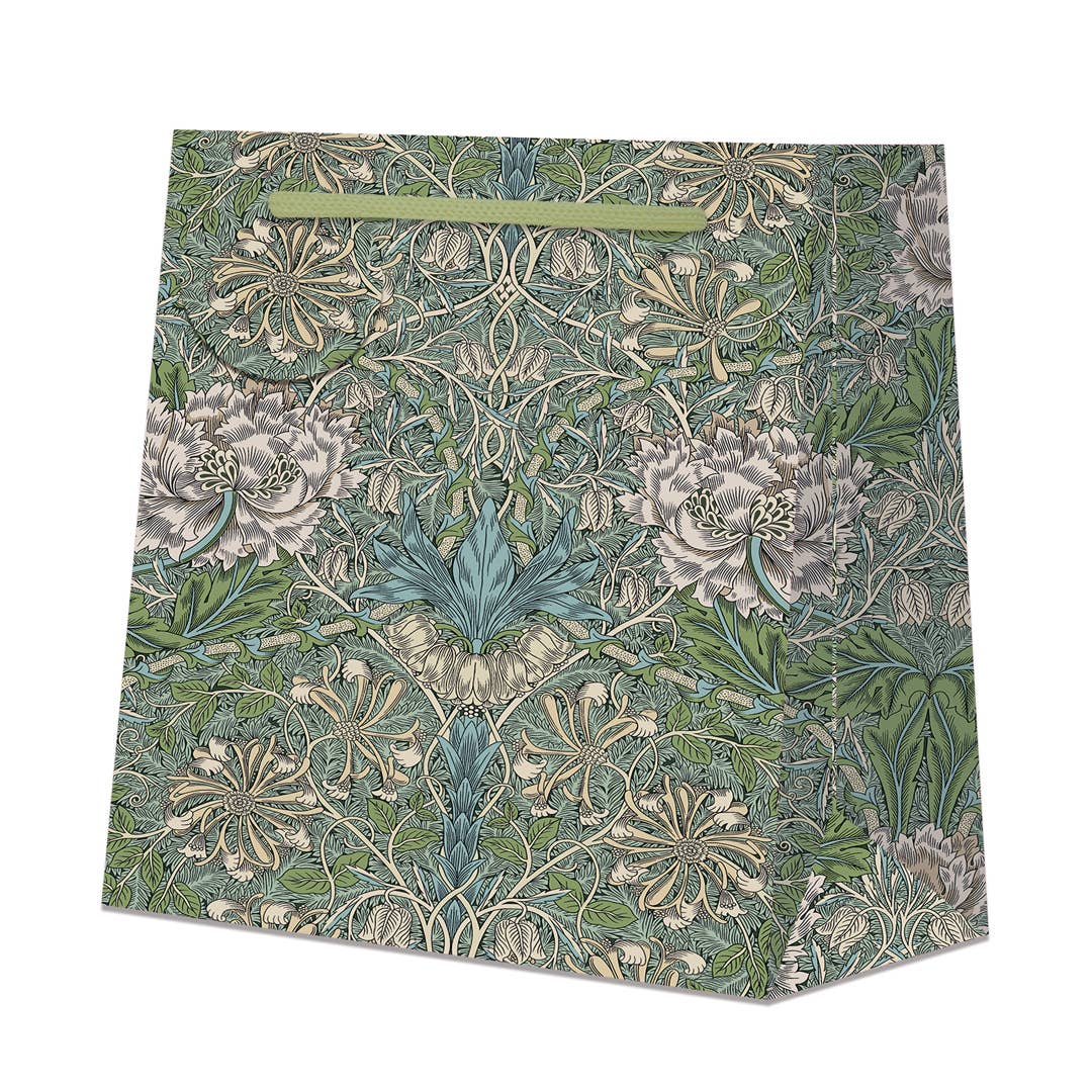 William Morris Medium Square Gift Bag Green Paper Handles