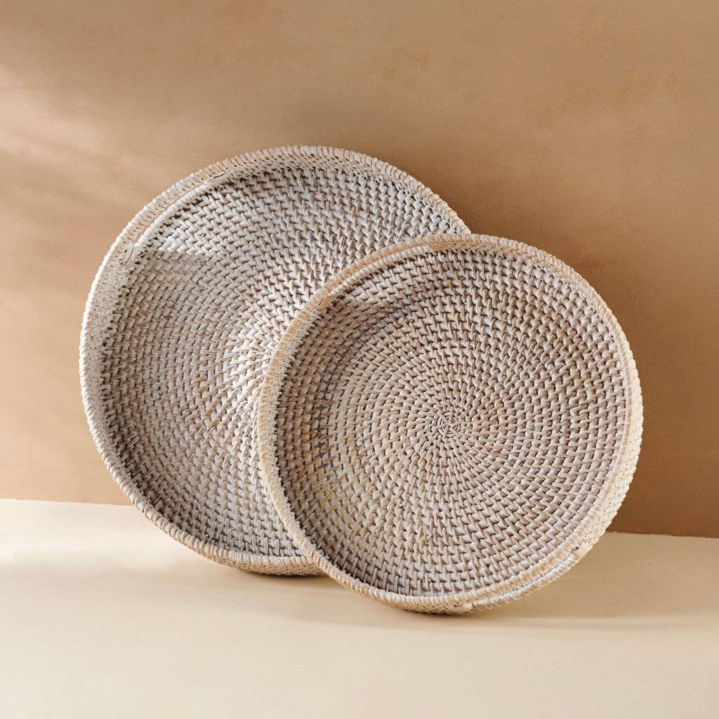 Rattan Trays - Round Hand Woven Wicker Serving Tray