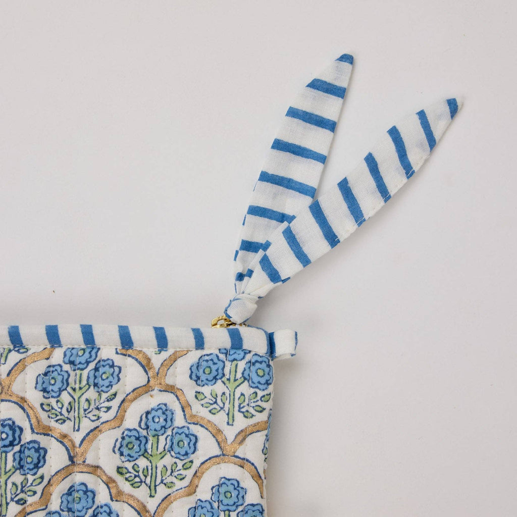 Organic Cotton Zipped Pouch Set 2pk - Floral Indigo