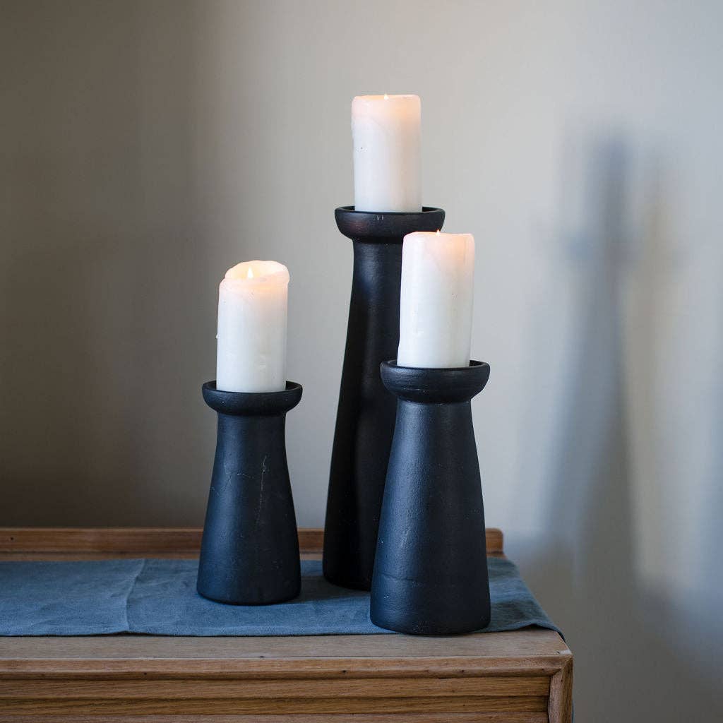 Black Terracotta Pillar Candle Holder