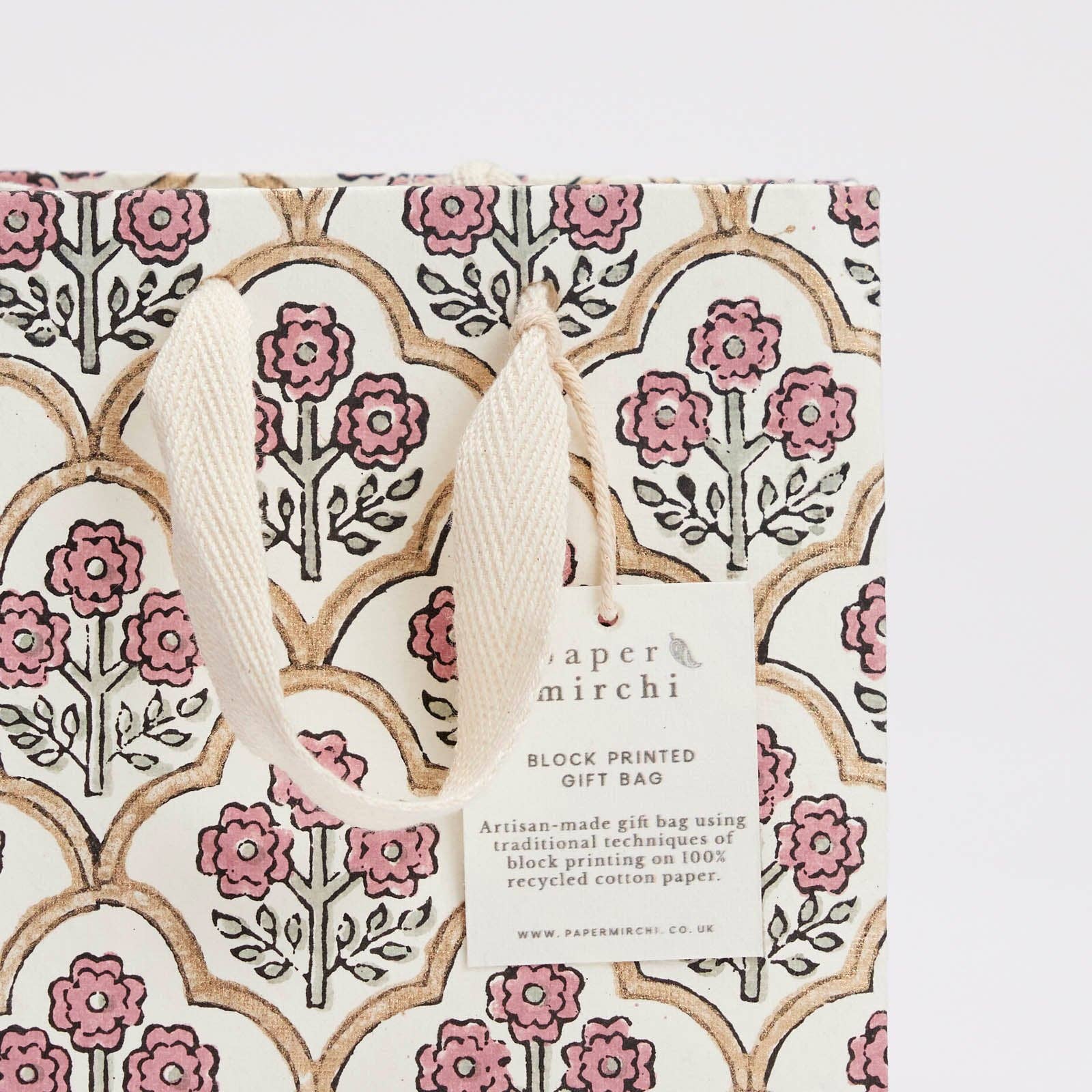 Block Printed Gift Bags (Small) - Pink Earth