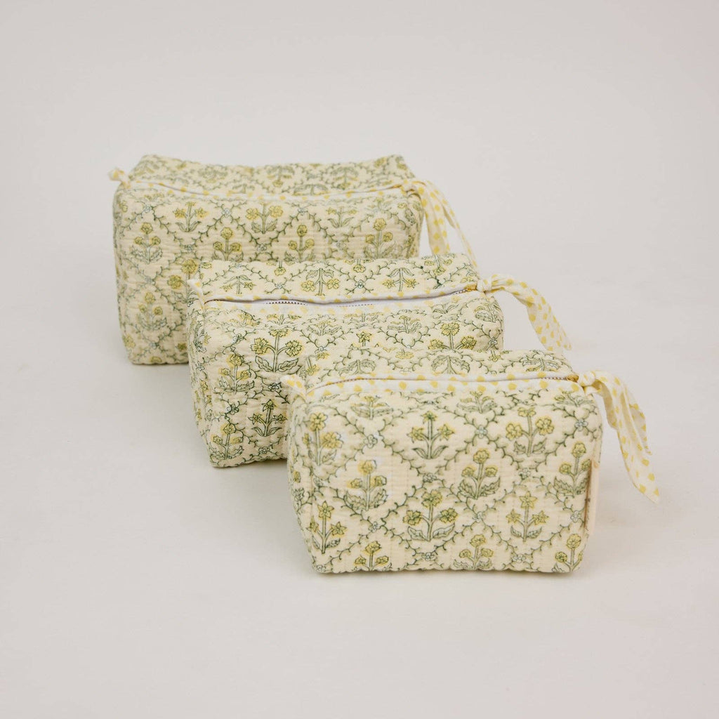 Organic Cotton Toiletry Bag (Large) - Floral Lattice Buttercream