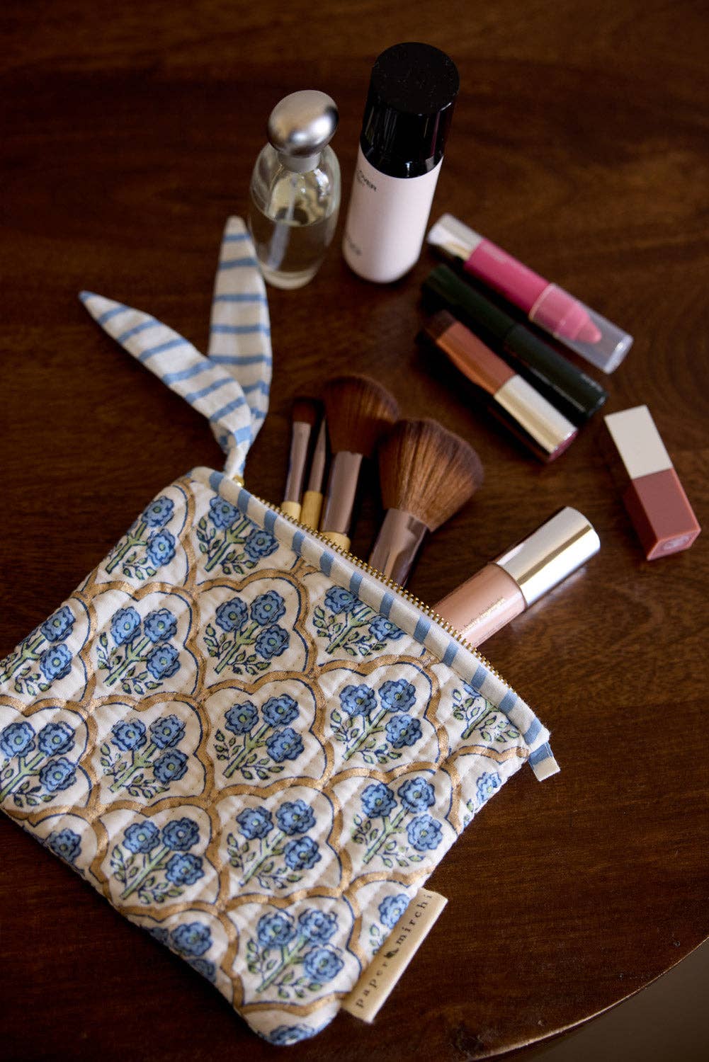 Organic Cotton Zipped Pouch Set 2pk - Floral Indigo