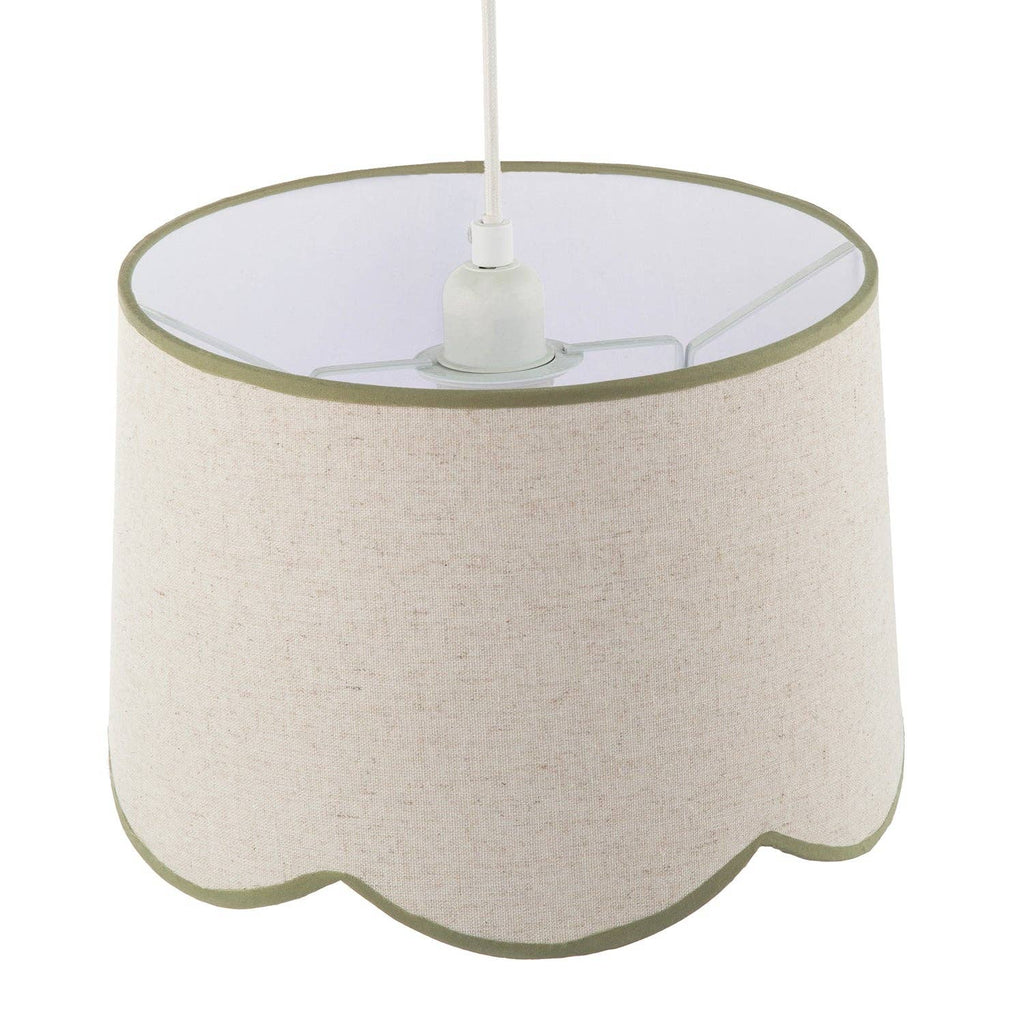 Natural Oatmeal Textured Linen Scallop Lamp Shade with Olive Trims