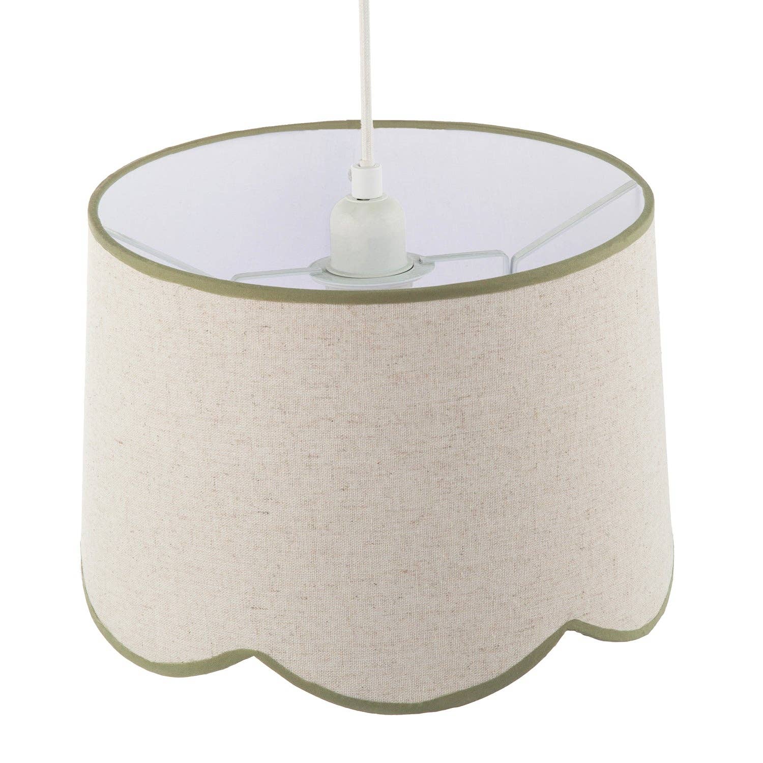Natural Oatmeal Textured Linen Scallop Lamp Shade with Olive Trims