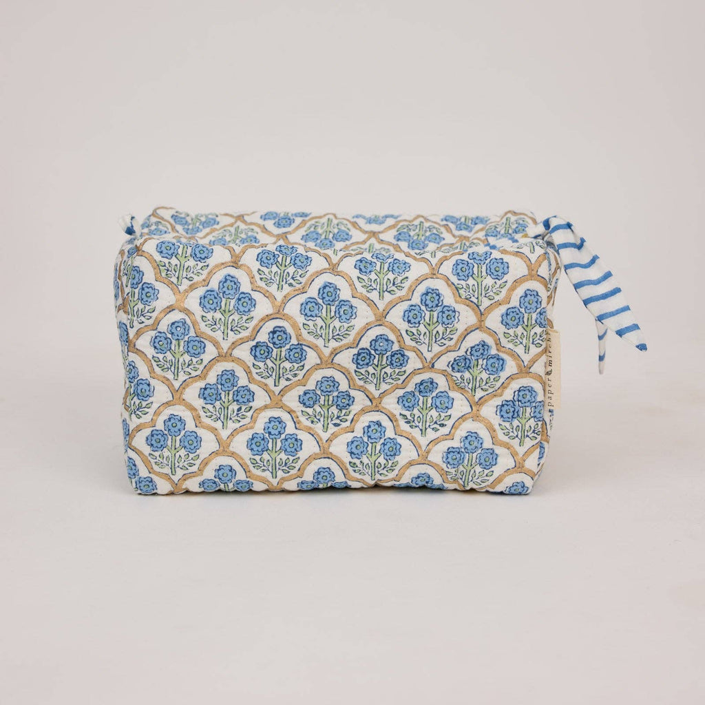 Organic Cotton Toiletry Bag (Large) - Trellis Indigo