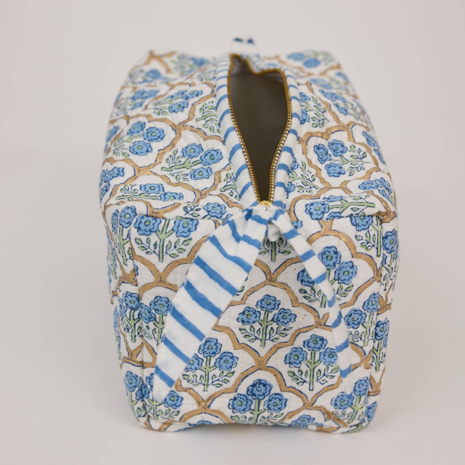 Organic Cotton Toiletry Bag (Large) - Trellis Indigo