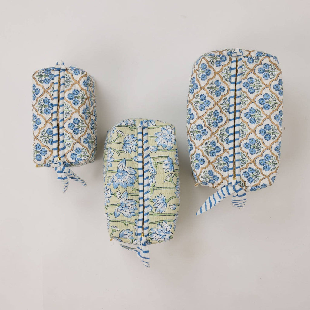 Organic Cotton Toiletry Bag (Large) - Trellis Indigo