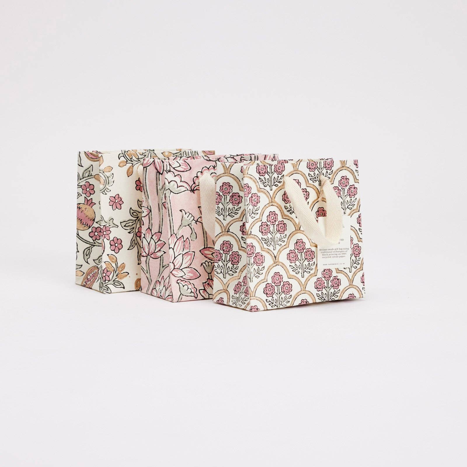 Block Printed Gift Bags (Small) - Pink Earth